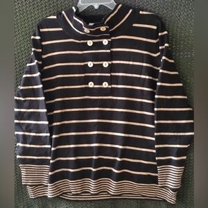 The Tog Shop Women’s Dark Brown/Tan Stripe Sweater, 6-Button Detail; Siz…